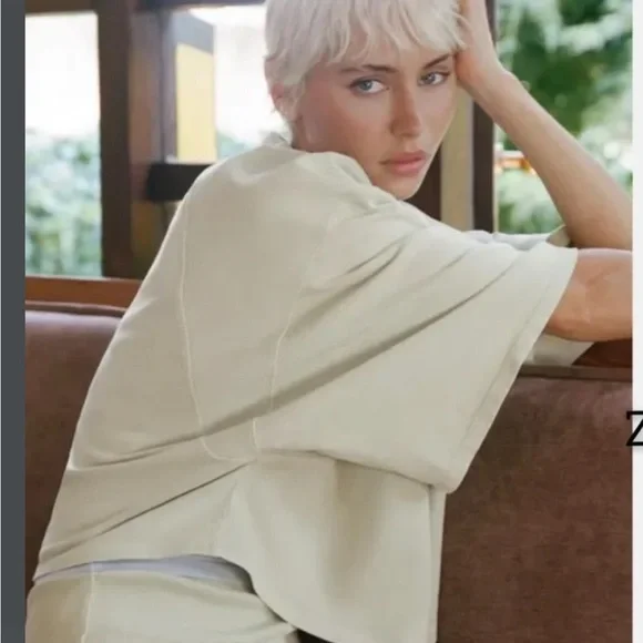 Zara Cream Crop Top oversized sz small - Picture 3 of 8